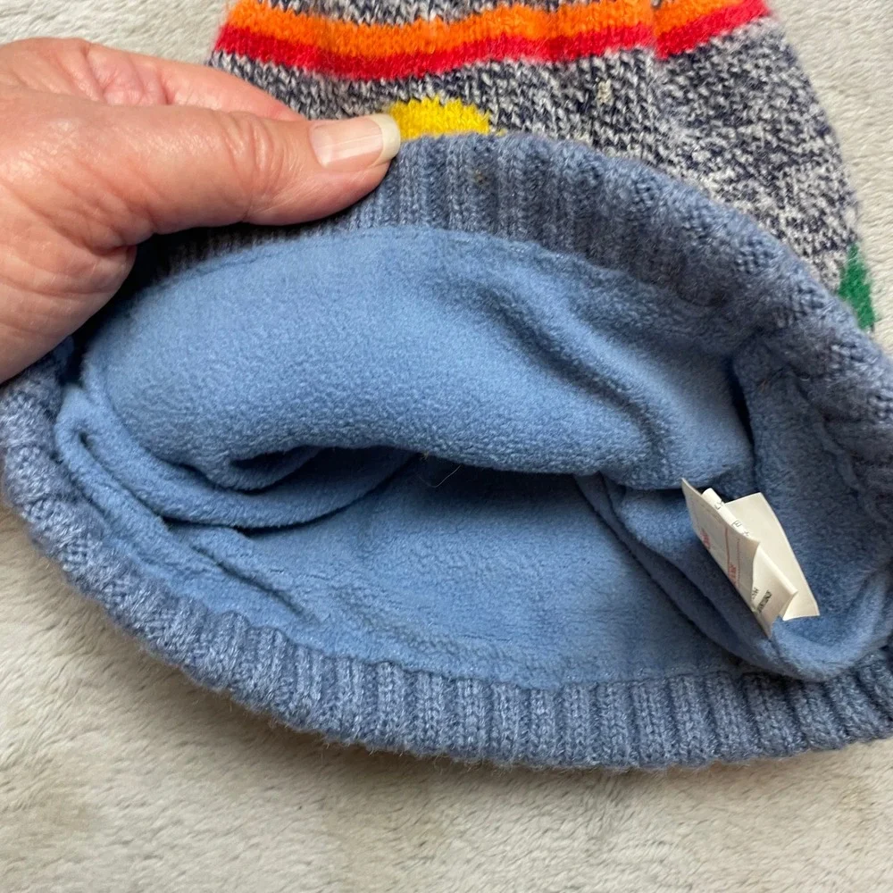 Target Kids Mountain Beanie Size OS Blue Knit Pom Pom Fleece Lined Outdoor Hat